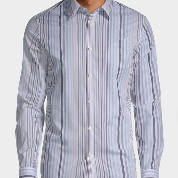 Calvin Klein Mens Stretch Cotton White/Multi-Stripe Button Down Shirt XL - Picture 1 of 6